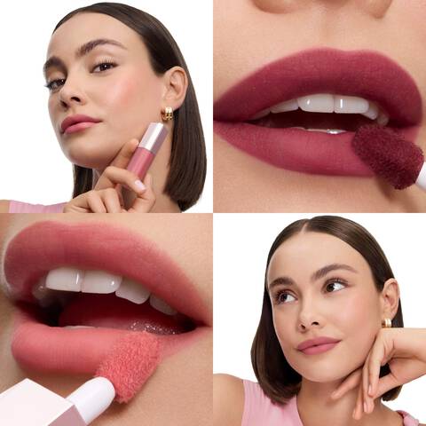 Collage showing application and finished looks on models with diverse skin tones.